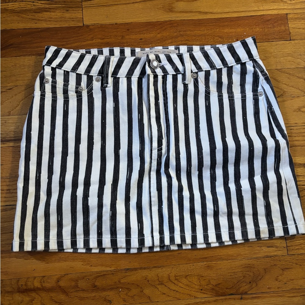 Marc By Marc Jacobs Black and White Striped Mini Skirt